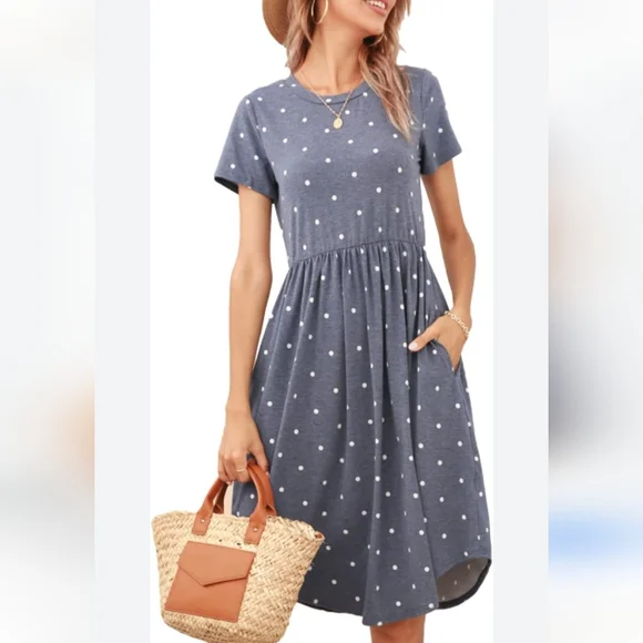 🦄NWT Simier Farier Blue Smocked Midi Sundress Size Large - Picture 3 of 6